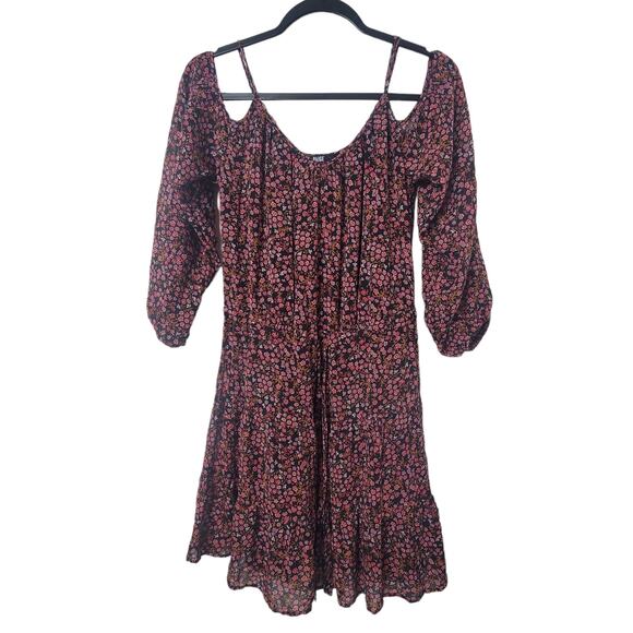 PAIGE Carmine Woodstock Floral Silk Dress Women's Size Small Cold Shoulder Mini - Picture 2 of 8